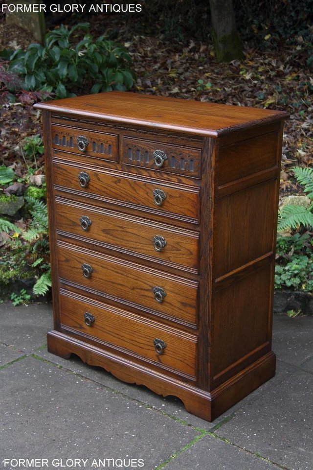Image 25 of OLD CHARM LIGHT OAK TALL CHEST OF DRAWERS TV STAND SIDEBOARD
