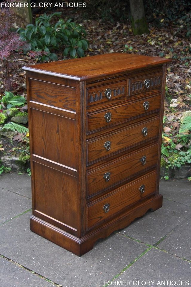 Image 29 of OLD CHARM LIGHT OAK TALL CHEST OF DRAWERS TV STAND SIDEBOARD