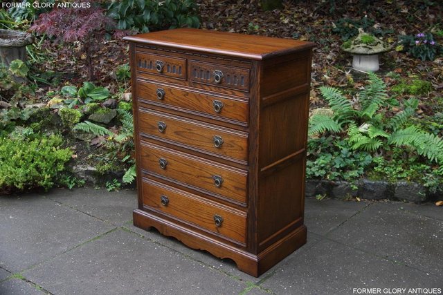 Image 33 of OLD CHARM LIGHT OAK TALL CHEST OF DRAWERS TV STAND SIDEBOARD