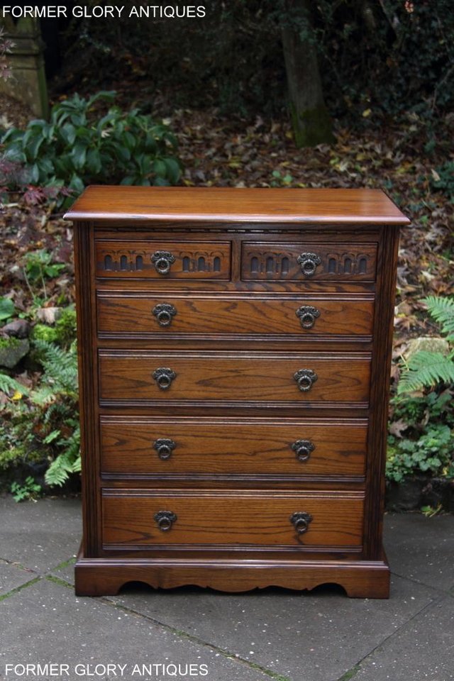 Image 40 of OLD CHARM LIGHT OAK TALL CHEST OF DRAWERS TV STAND SIDEBOARD