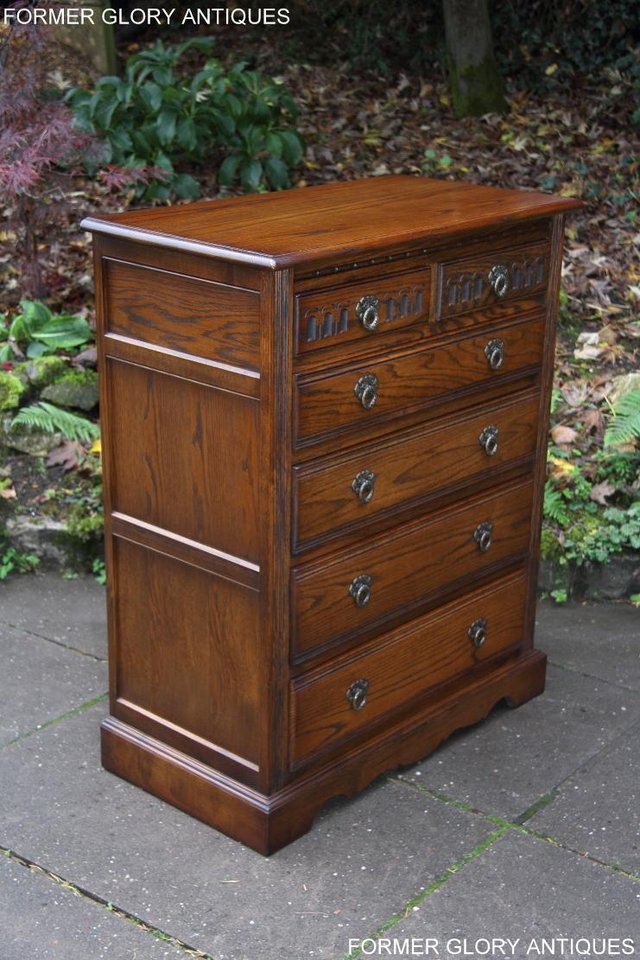 Image 44 of OLD CHARM LIGHT OAK TALL CHEST OF DRAWERS TV STAND SIDEBOARD
