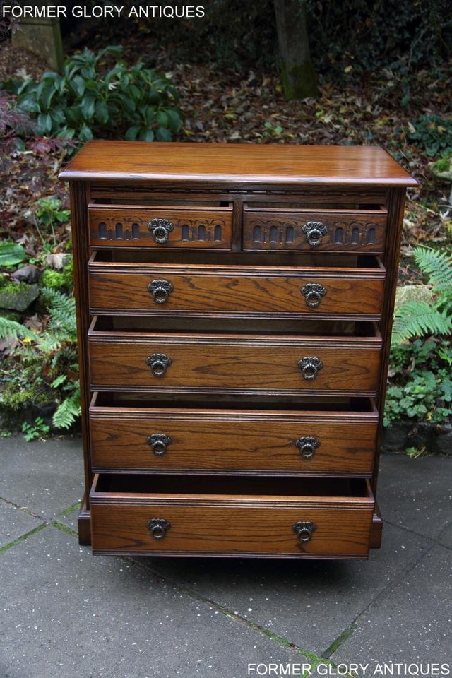 Image 50 of OLD CHARM LIGHT OAK TALL CHEST OF DRAWERS TV STAND SIDEBOARD