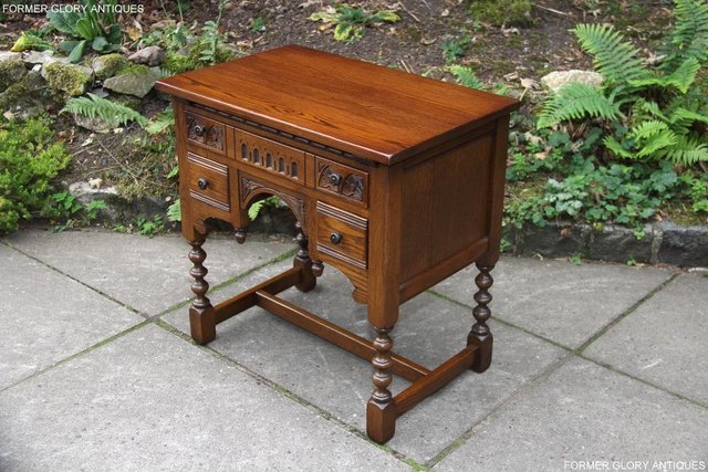 Image 2 of OLD CHARM LIGHT OAK WRITING TABLE LAPTOP STAND DESK DRAWERS