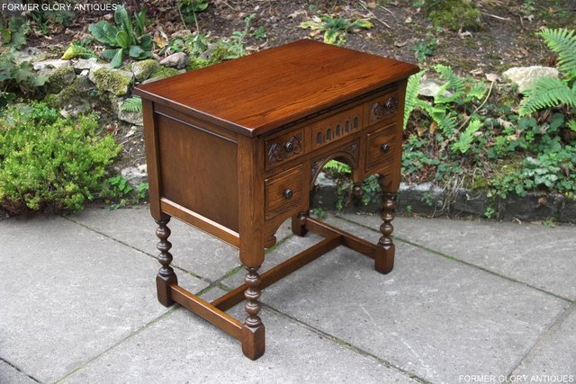 Image 3 of OLD CHARM LIGHT OAK WRITING TABLE LAPTOP STAND DESK DRAWERS