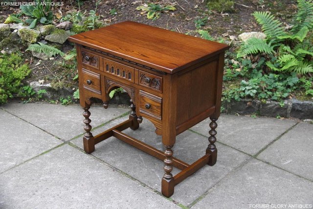 Image 9 of OLD CHARM LIGHT OAK WRITING TABLE LAPTOP STAND DESK DRAWERS