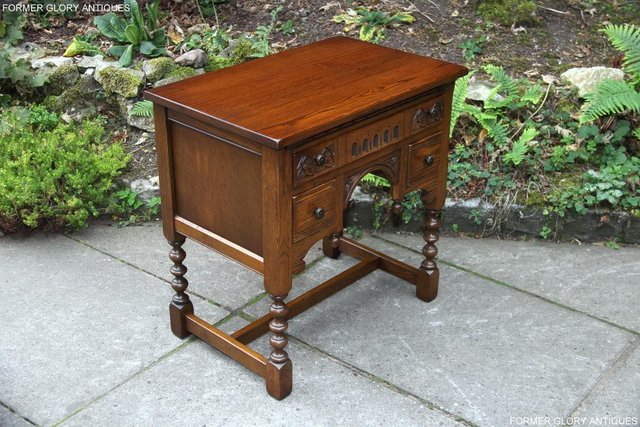 Image 12 of OLD CHARM LIGHT OAK WRITING TABLE LAPTOP STAND DESK DRAWERS