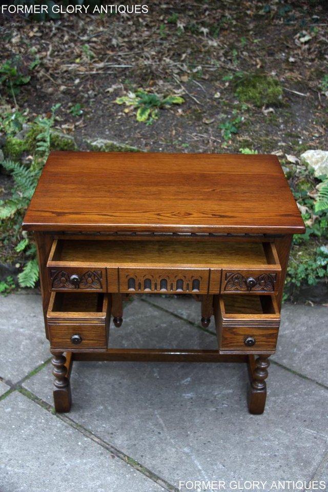 Image 14 of OLD CHARM LIGHT OAK WRITING TABLE LAPTOP STAND DESK DRAWERS