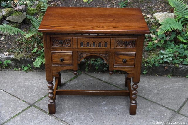 Image 17 of OLD CHARM LIGHT OAK WRITING TABLE LAPTOP STAND DESK DRAWERS
