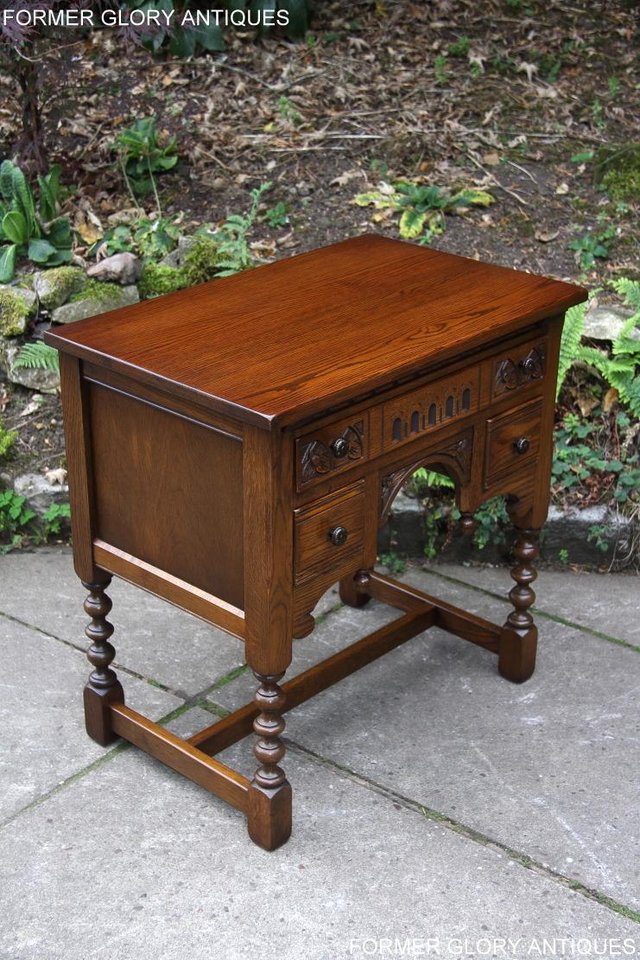 Image 20 of OLD CHARM LIGHT OAK WRITING TABLE LAPTOP STAND DESK DRAWERS