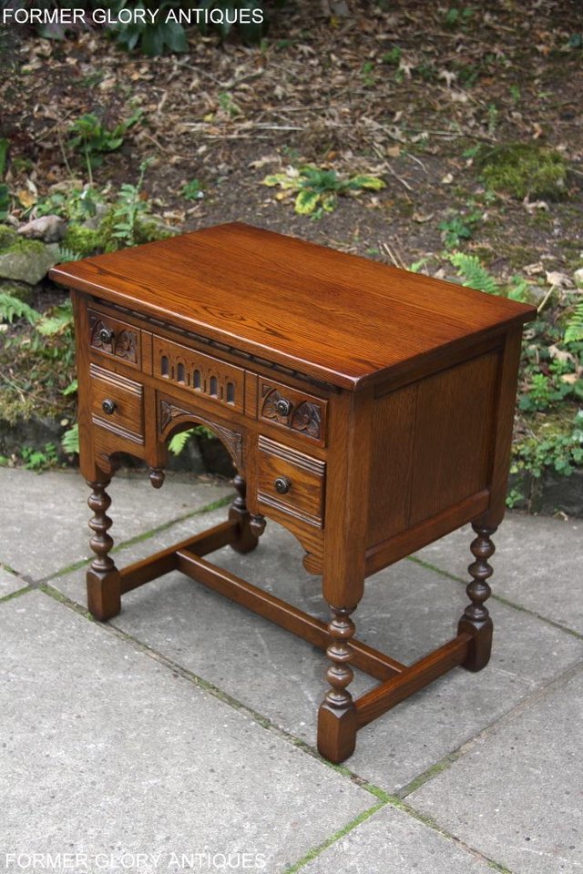 Image 22 of OLD CHARM LIGHT OAK WRITING TABLE LAPTOP STAND DESK DRAWERS