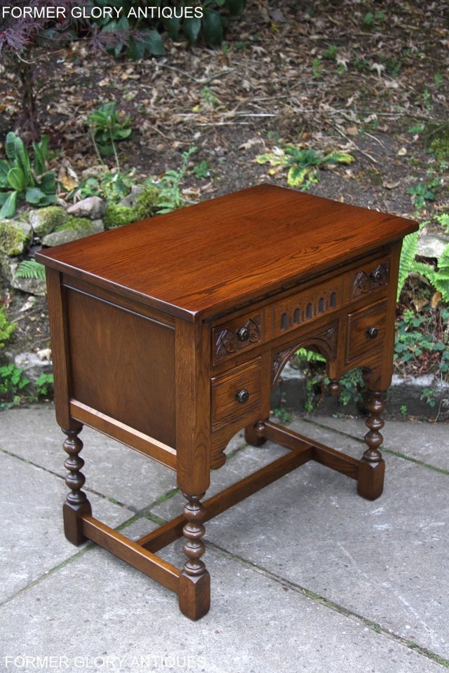 Image 35 of OLD CHARM LIGHT OAK WRITING TABLE LAPTOP STAND DESK DRAWERS