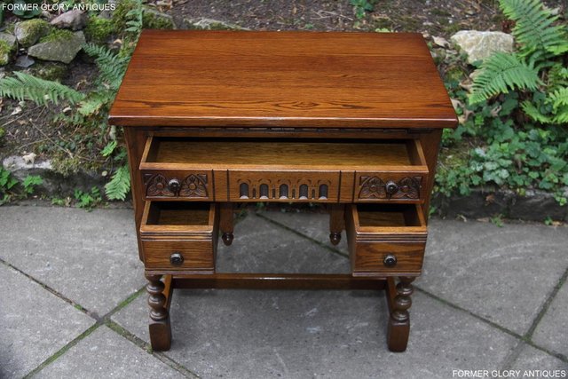 Image 44 of OLD CHARM LIGHT OAK WRITING TABLE LAPTOP STAND DESK DRAWERS