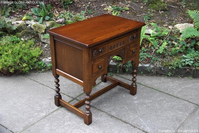 Image 53 of OLD CHARM LIGHT OAK WRITING TABLE LAPTOP STAND DESK DRAWERS