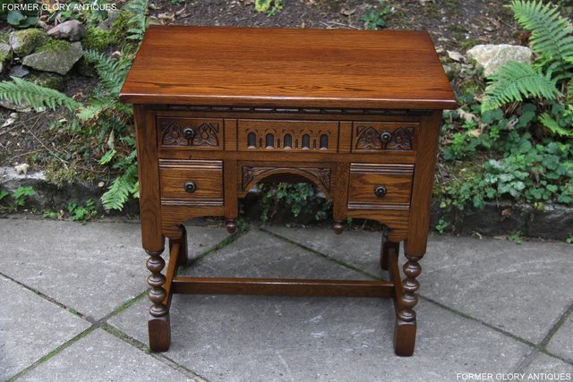 Image 93 of OLD CHARM LIGHT OAK WRITING TABLE LAPTOP STAND DESK DRAWERS