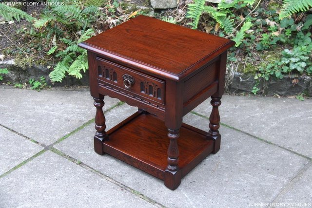 Image 3 of OLD CHARM TUDOR OAK LAMP TABLE WINE COFFEE PLANT BOOK STAND