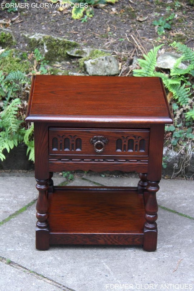 Image 5 of OLD CHARM TUDOR OAK LAMP TABLE WINE COFFEE PLANT BOOK STAND