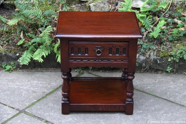 Image 10 of OLD CHARM TUDOR OAK LAMP TABLE WINE COFFEE PLANT BOOK STAND