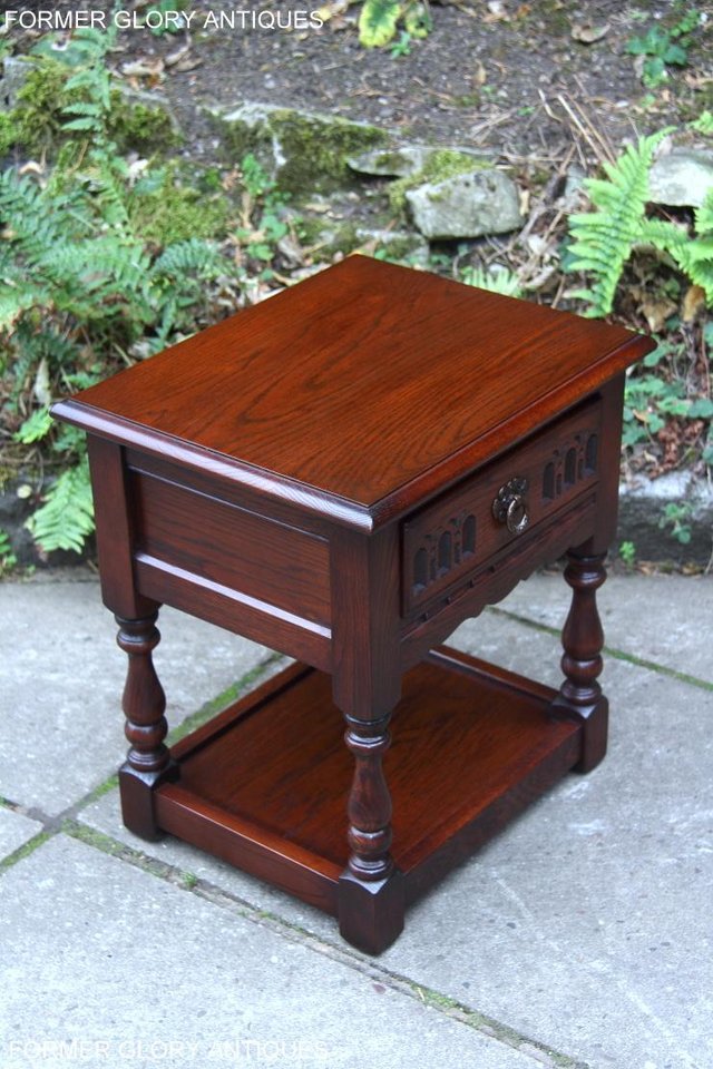 Image 39 of OLD CHARM TUDOR OAK LAMP TABLE WINE COFFEE PLANT BOOK STAND