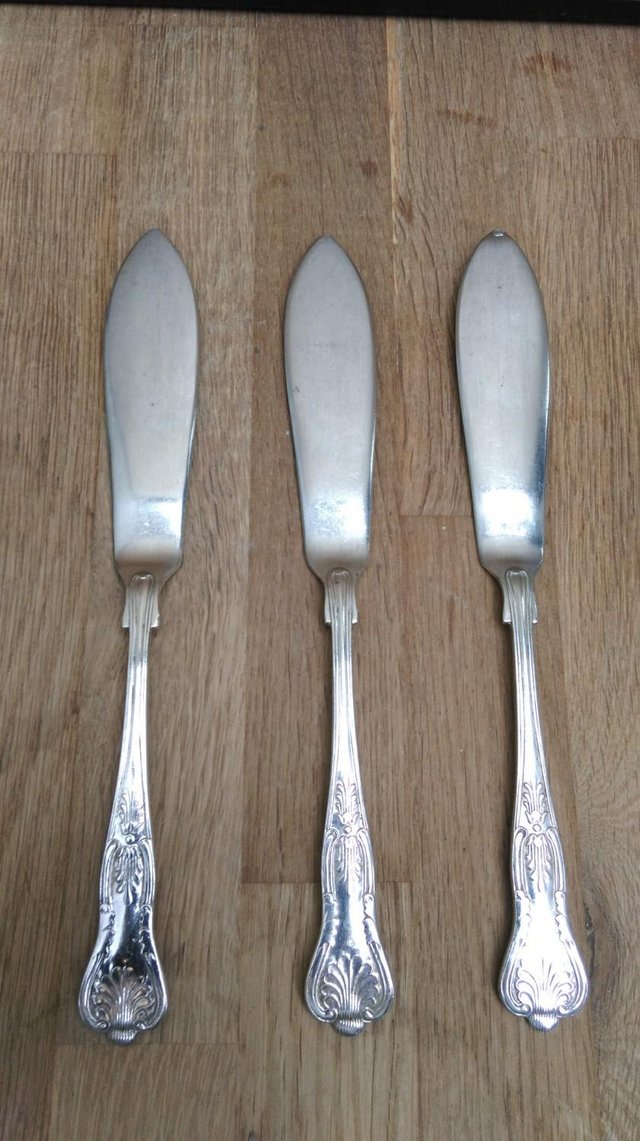Preview of the first image of Antique Silver Plated Fish Knives x3.