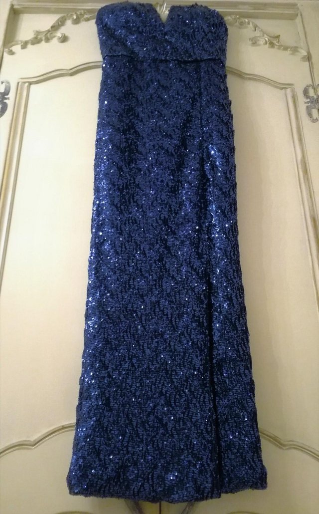 Image 2 of AMY CHILDS DRESS Designer Blue Sequin Dress Long Side Split