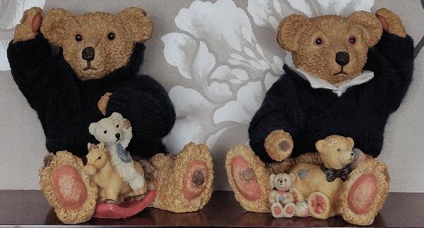 Preview of the first image of Beautiful Pair Of Detailed Ceramic Teddy bear Ornaments.