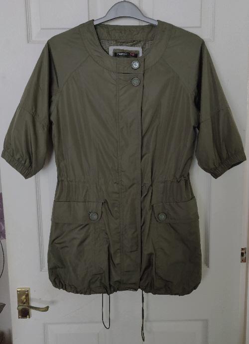 Preview of the first image of Ladies Khaki Lightweight Jacket With 3/4 Sleeves - Size 8.