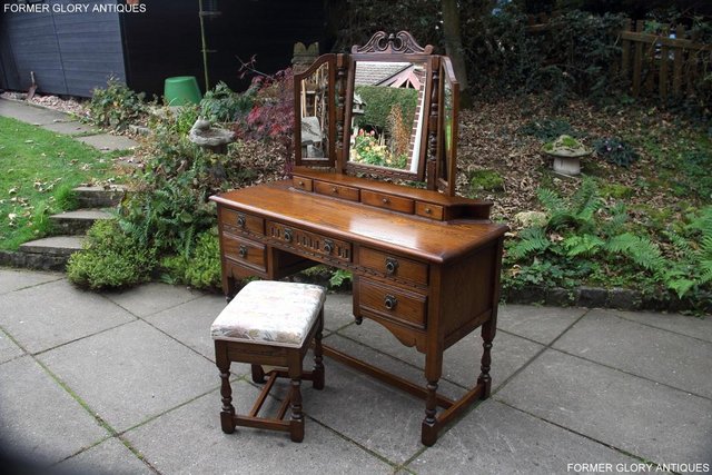 Image 3 of OLD CHARM LIGHT OAK DRESSING TABLE VANITY MIRROR STOOL STAND