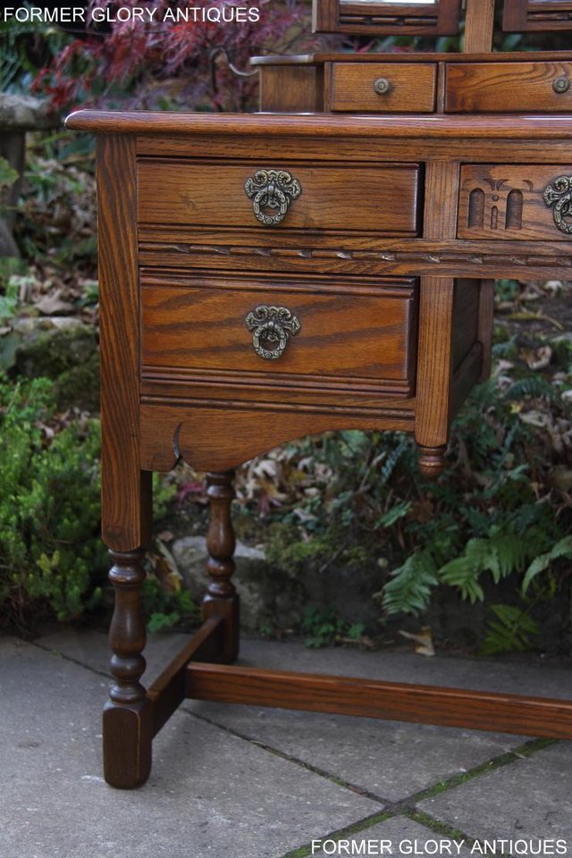 Image 11 of OLD CHARM LIGHT OAK DRESSING TABLE VANITY MIRROR STOOL STAND