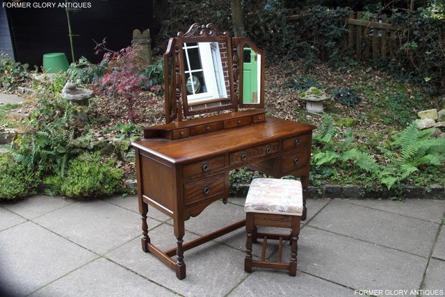 Image 42 of OLD CHARM LIGHT OAK DRESSING TABLE VANITY MIRROR STOOL STAND