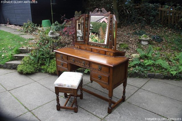 Image 63 of OLD CHARM LIGHT OAK DRESSING TABLE VANITY MIRROR STOOL STAND