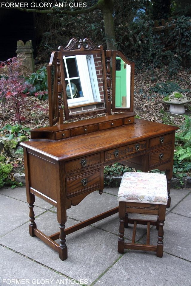 Image 72 of OLD CHARM LIGHT OAK DRESSING TABLE VANITY MIRROR STOOL STAND