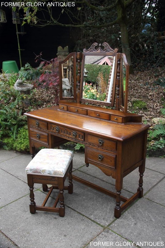 Image 98 of OLD CHARM LIGHT OAK DRESSING TABLE VANITY MIRROR STOOL STAND