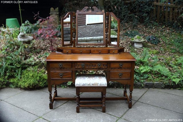 Image 99 of OLD CHARM LIGHT OAK DRESSING TABLE VANITY MIRROR STOOL STAND
