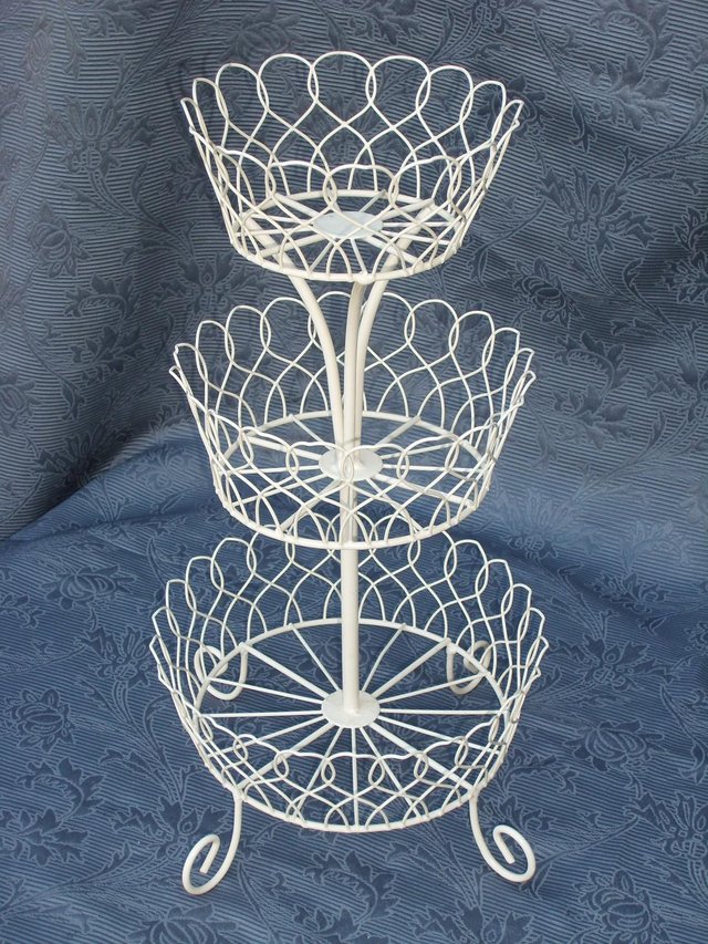 Image 4 of French Style Shabby Chic 3-Tier Basket Stand NEW