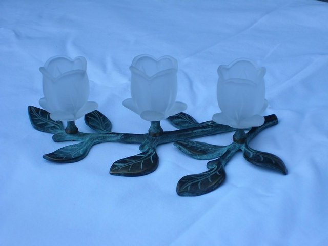 Preview of the first image of Branch Triple Candle Holder Verdigris Finish – NEW!.