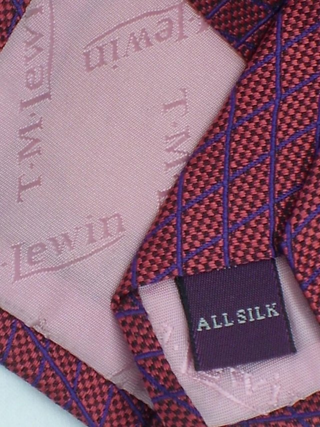 Image 5 of TM LEWIN 100% Silk Ruby Tie With Purple Lattice NEW!