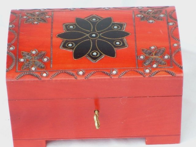 Image 4 of Arts & Crafts Style Painted Wood Box With Lock
