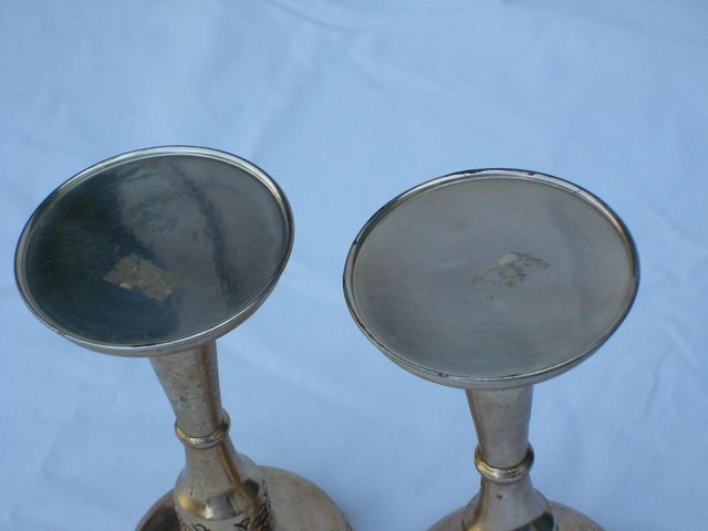 Image 4 of Pair Shabby Chic Embossed Metal Candle Holders
