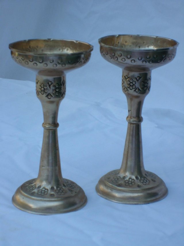 Image 5 of Pair Shabby Chic Embossed Metal Candle Holders