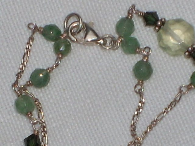 Image 5 of 925 Sterling Silver Bracelet With Green Beads
