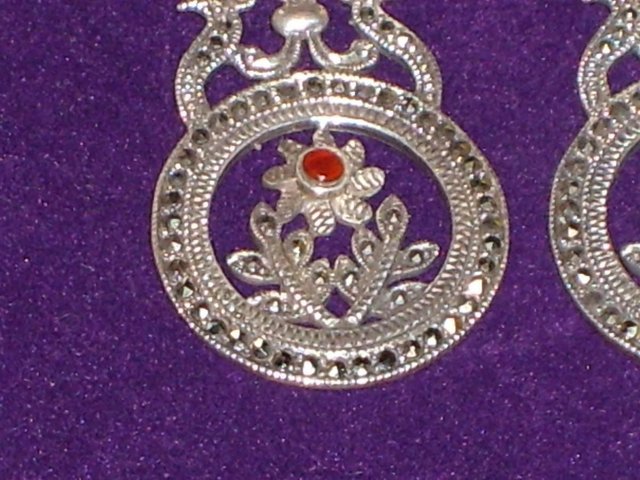 Image 3 of 925 Sterling Silver Marcasite Drop Earrings