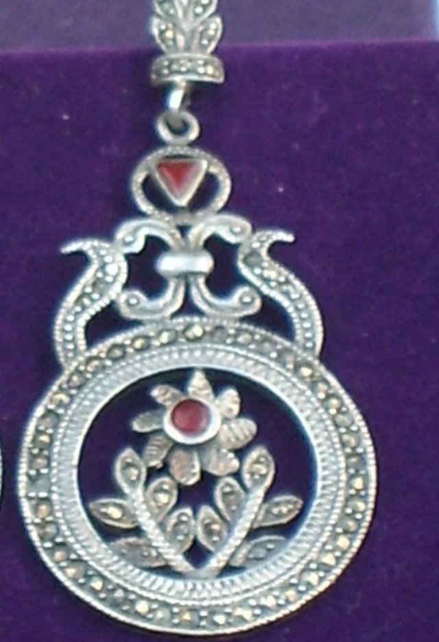 Image 4 of 925 Sterling Silver Marcasite Drop Earrings