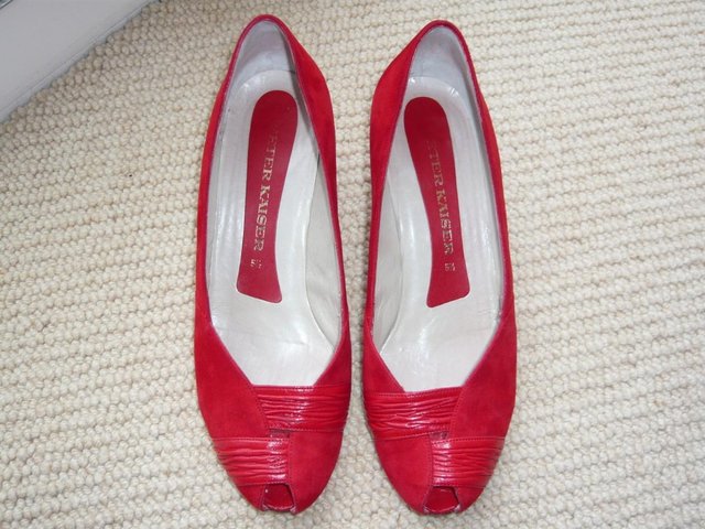 Preview of the first image of Shoes, vintage, ladies', red suede and leather, size 5.5.