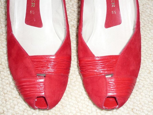 Image 2 of Shoes, vintage, ladies', red suede and leather, size 5.5