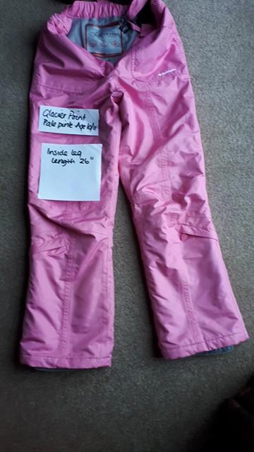 Preview of the first image of Girls Age 10-11 pink ski snow trousers salopettes EUC.