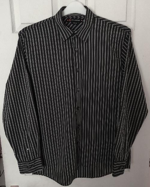 Preview of the first image of Men's Black & Grey Stripe Shirt By Rockport - Size M.  B13.