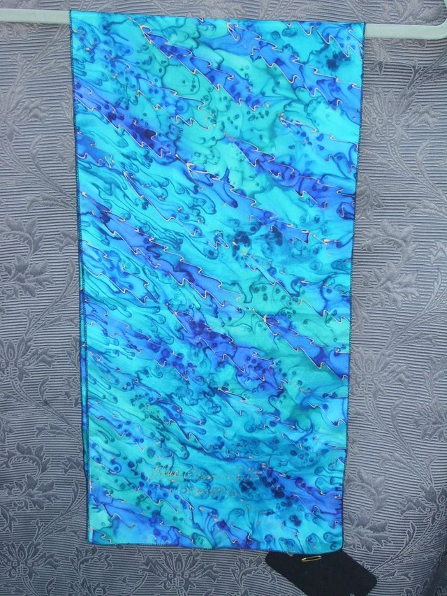 Preview of the first image of BLUE GUM SILKS Hand Painted Silk Scarf NEW+TAGS!.