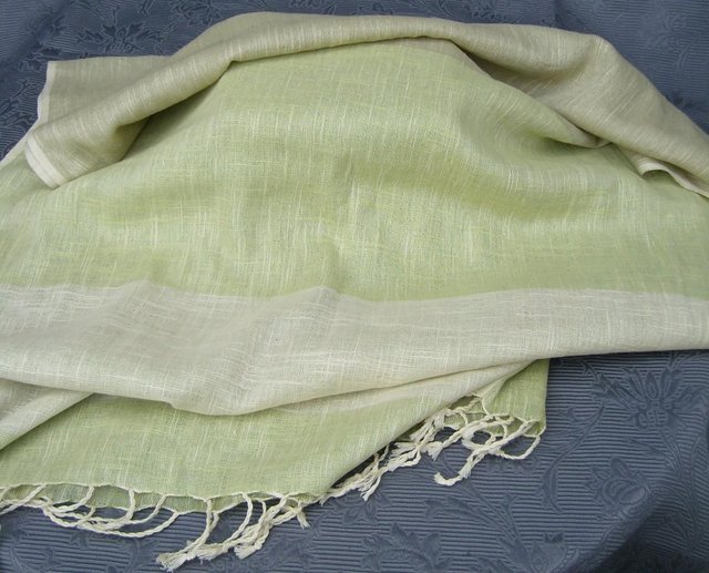 Image 3 of QUINTESSENTIAL Green Cotton/Linen Scarf NEW+TAGS!
