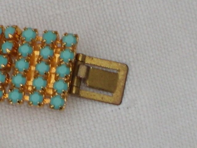 Image 4 of Vintage Costume Turquoise/Gold Bracelet & Brooch Set