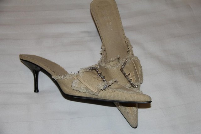Image 3 of Beige Canvas Shoes with Diamante Buckle– Size 5/38